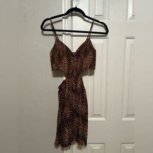 Aerie Leopard Print Spaghetti Strap Cutout Dress